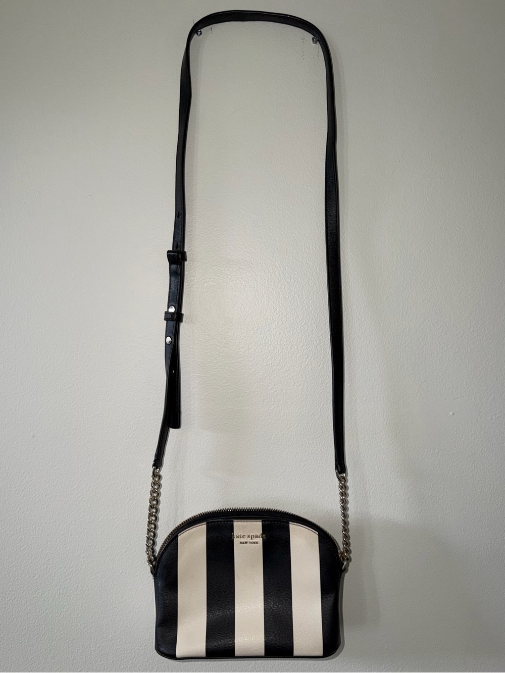 Kate Spade New York Spencer Small Dome Crossbody Black and White Stripe - Picture 2 of 7